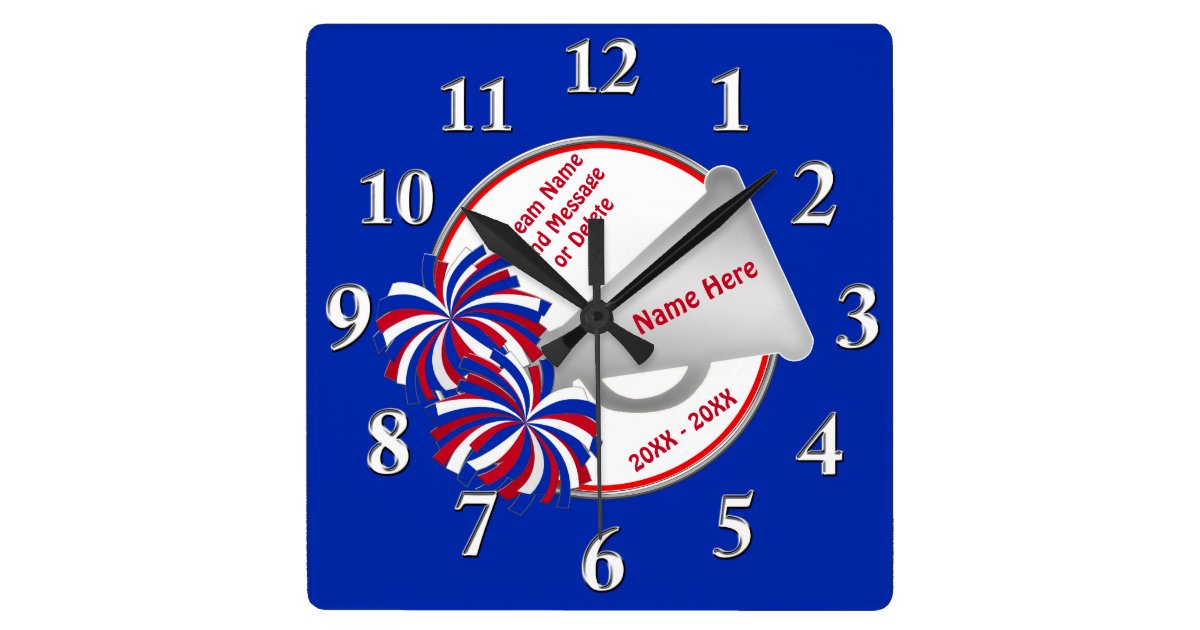 Red White And Blue Cheer Gifts For Cheerleaders Square Wall Clock Zazzle Com
