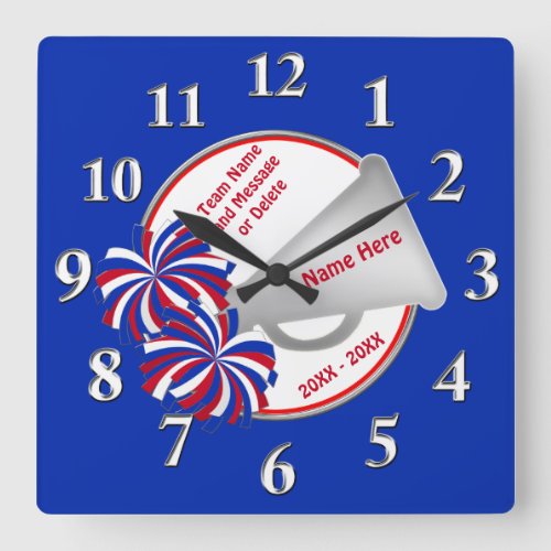 Red White and Blue Cheer Gifts for Cheerleaders Square Wall Clock