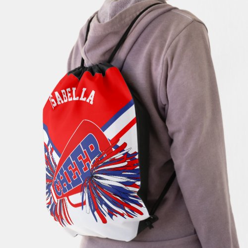 Red White and Blue Cheerleader Drawstring Bag