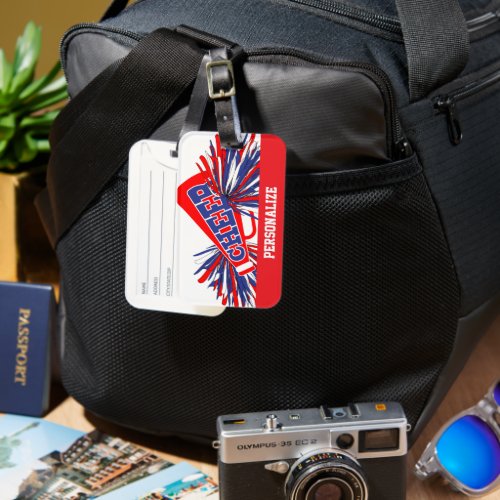 Red White and Blue Cheerleader Megaphone Luggage Tag