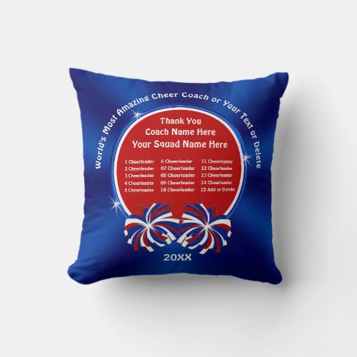 Red White and Blue Cheerleading Coach Gifts Throw Pillow