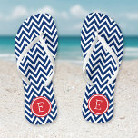 Red White and Blue Chevron Monogram Flip Flops<br><div class="desc">Custom printed flip flop sandals with a stylish modern chevron pattern and your custom monogram or other text in a circle frame. Click Customize It to change text fonts and colors or add your own images to create a unique one of a kind design!</div>