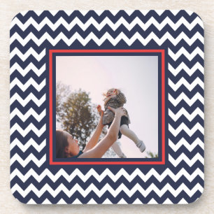 Red, White, and Blue Chevron Pattern with Photo Beverage Coaster
