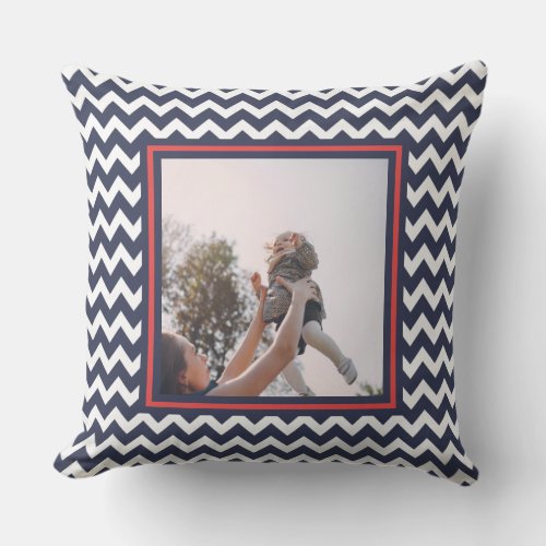 Red White and Blue Chevron Pattern with Photo Outdoor Pillow
