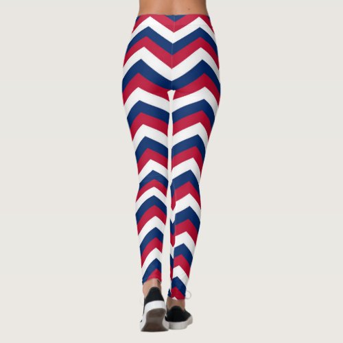 Red White and Blue Chevron Zigzag Pattern Leggings