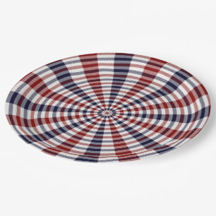 Red white and blue circle plaid paper plates