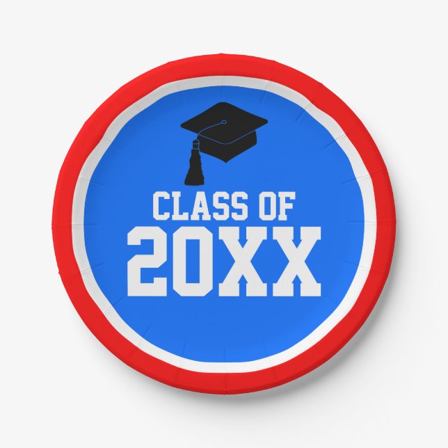 Red White and Blue Class Year Graduation Party Paper Plates (Front)