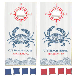 Red White and Blue Coastal Crab Cornhole Set