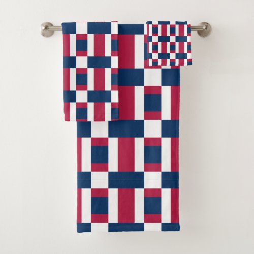 Red White And Blue Color Block Print Bath Towel Set