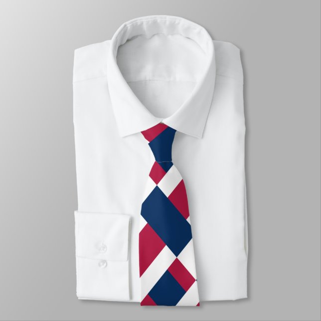 Red White And Blue Color Block Print Neck Tie (Tied)