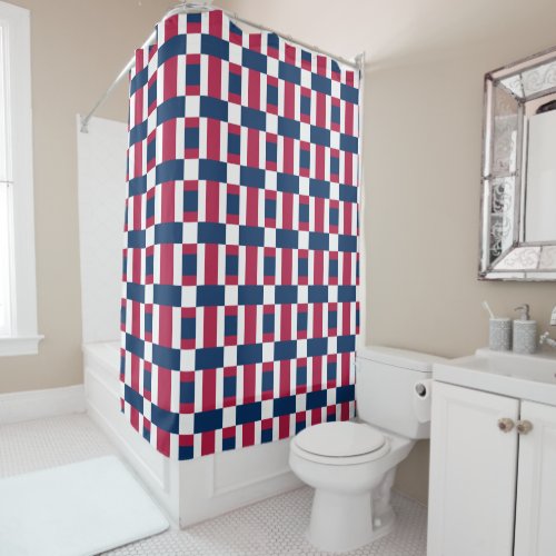 Red White And Blue Color Block Print Shower Curtain