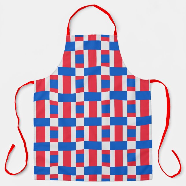 Red White And Blue Color Blocked Print  Apron (Front)