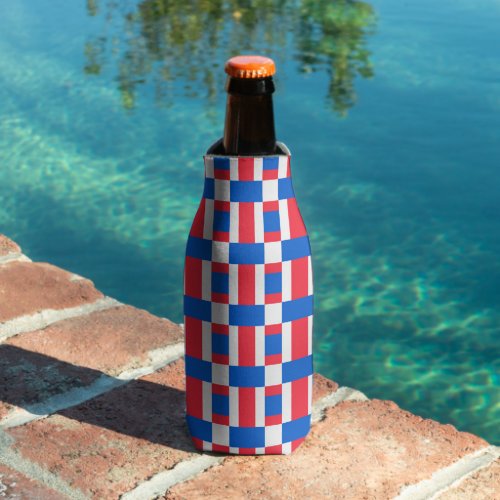 Red White And Blue Color Blocked Print  Bottle Cooler