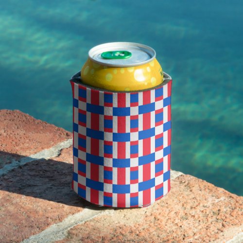Red White And Blue Color Blocked Print  Can Cooler