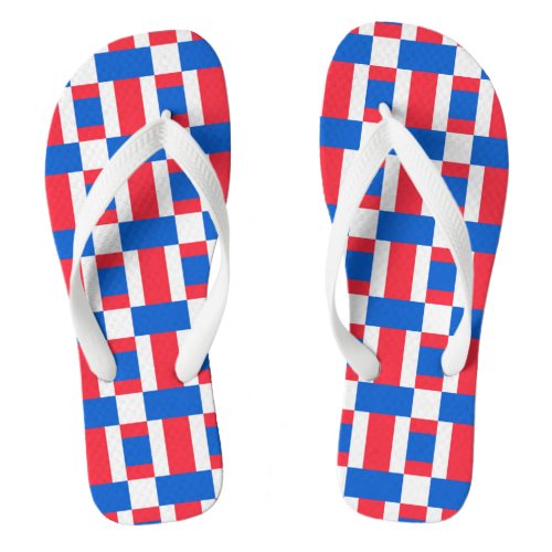 Red White And Blue Color Blocked Print  Flip Flops
