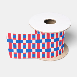Red White And Blue Color Blocked Print Satin Ribbon