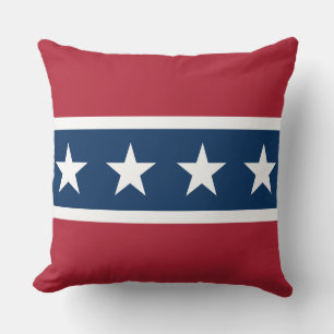 Red White and Blue Color Blocking with White Stars Throw Pillow