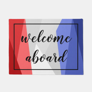Red White and Blue Color Stacks Welcome Aboard Doormat