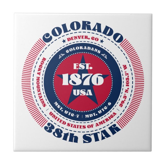 Red, White, and Blue Colorado Ceramic Tile (Front)