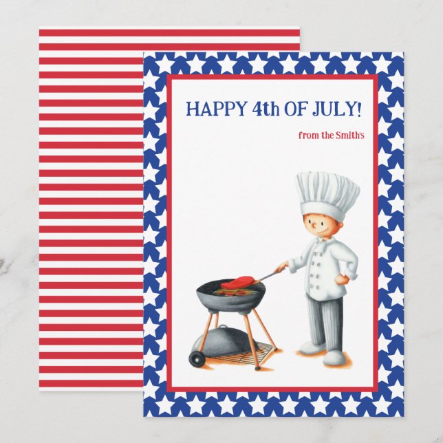 Red White and Blue Cookout Happy 4th of July Holiday Card (Front/Back)