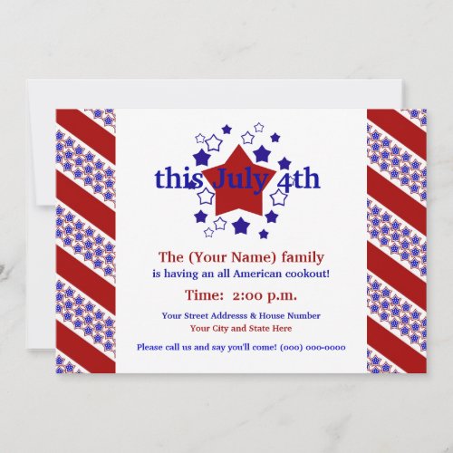 Red White and Blue Cookout on July 4th Invitation