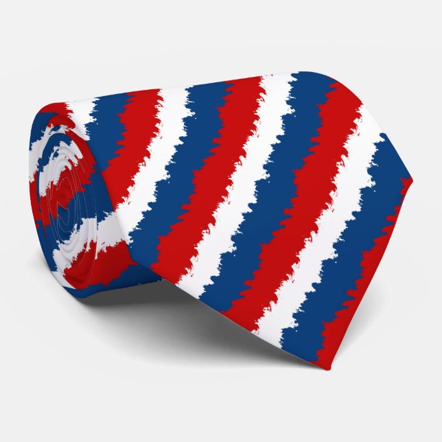 Red, White and Blue Cool Stripe  Neck Tie (Rolled)
