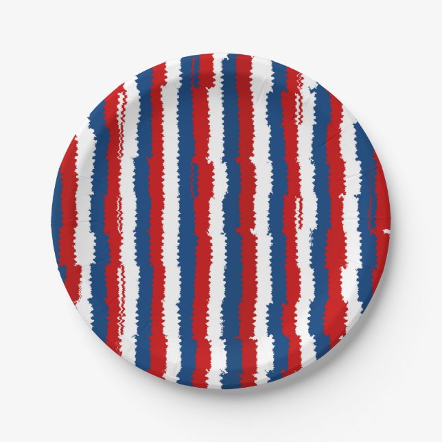 Red, White and Blue Cool Stripe Paper Plates (Front)