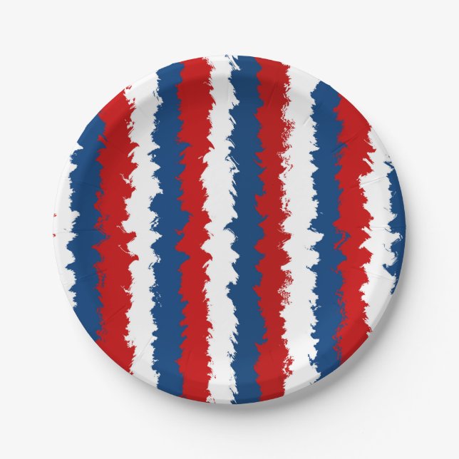 Red, White and Blue Cool Stripes Paper Plates (Front)