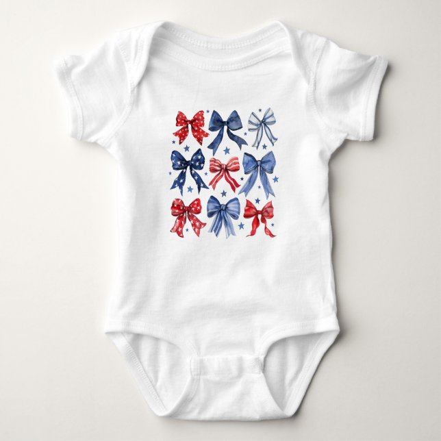 Red White and Blue Coquette Bows Baby Bodysuit (Front)