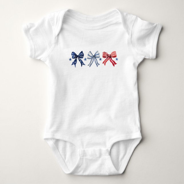 Red White and Blue Coquette Bows Baby Bodysuit (Front)
