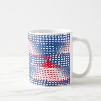 Red White and Blue Crocheted Look on Coffee Mug