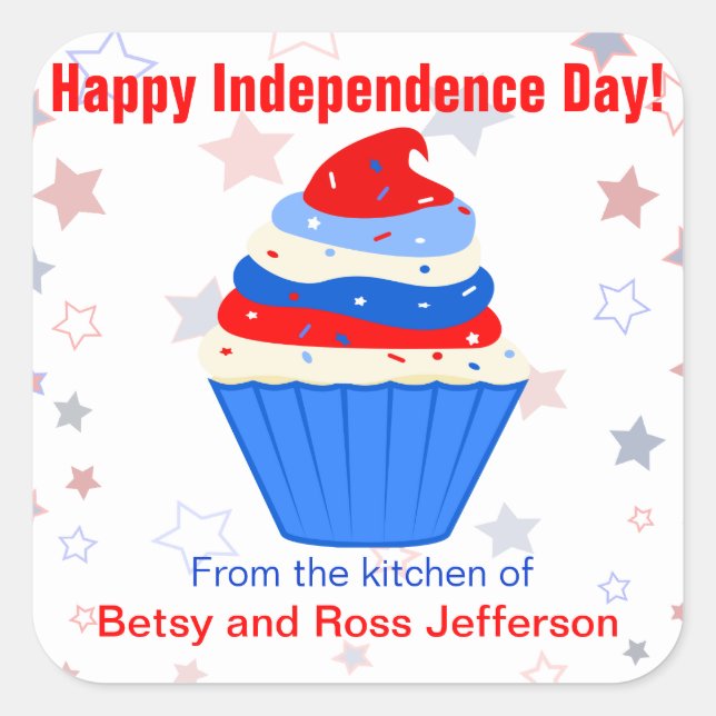 Red, White and Blue Cupcake Personalized Stickers (Front)