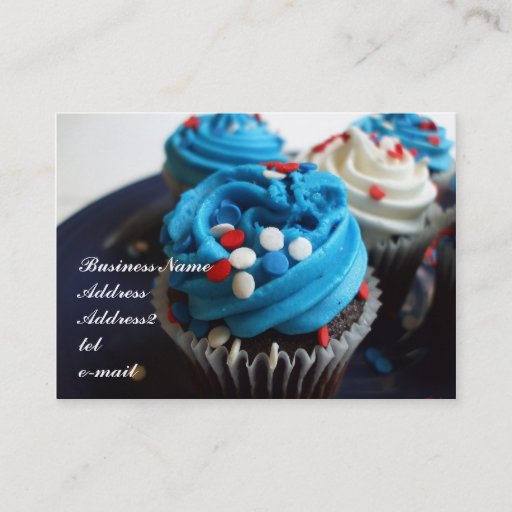 Customizable Red, white and blue cupcakes business card
