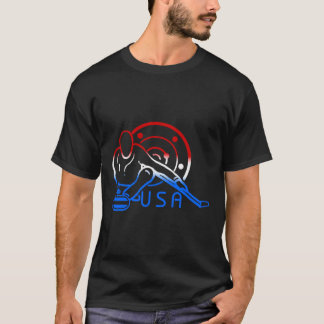 Red White And Blue Curling Flag Curling Stone Usa T-Shirt