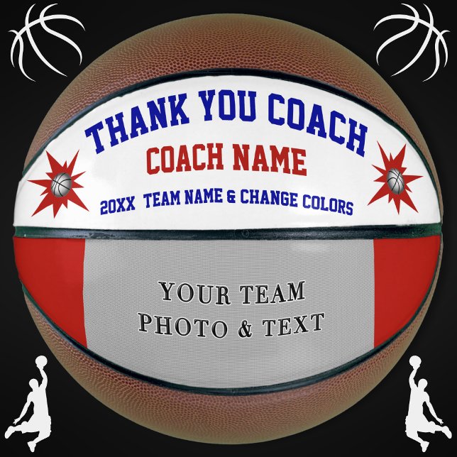 Red White and Blue Custom Basketball Coach Gifts (Red White Blue Basketball. Custom Basketball. Basketball with Picture. Gifts for Basketball Seniors.)