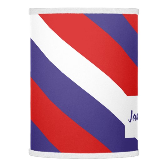 Red White and Blue Diagonal Stripe Monogram Lamp Shade (Left)