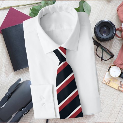Red White and Blue Diagonal Striped Classic Neck Tie