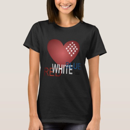 Red White and Blue Diamond Heart T_Shirt