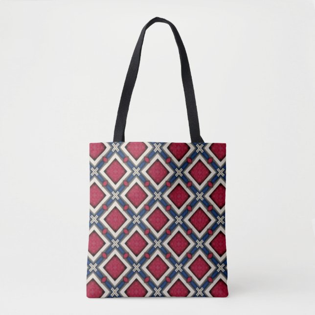 Red White and Blue Diamond Pattern Tote Bag (Front)