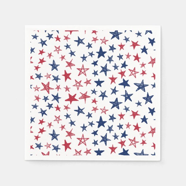 Red, White and Blue Doodle Stars Napkins (Front)