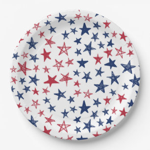 Red, White and Blue Doodle Stars Paper Plates