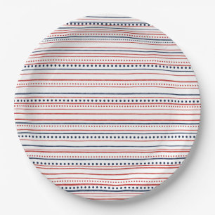 Red White and Blue Dots and Painted Stripes Paper Plates