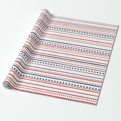 Red White and Blue Dots and Painted Stripes Wrapping Paper