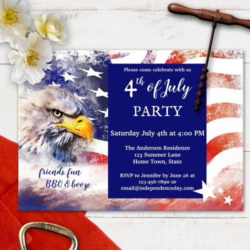 Red White and Blue Eagle 4th of July Party Invitation