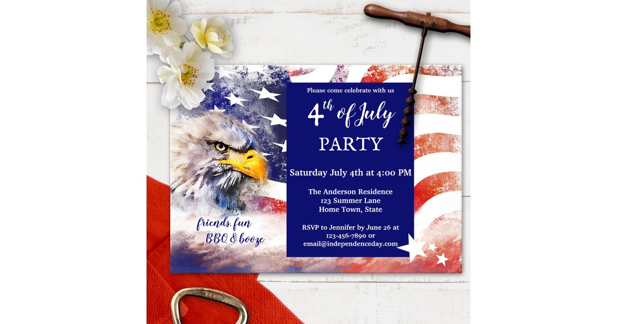 Red White and Blue Eagle 4th of July Party Invitation | Zazzle