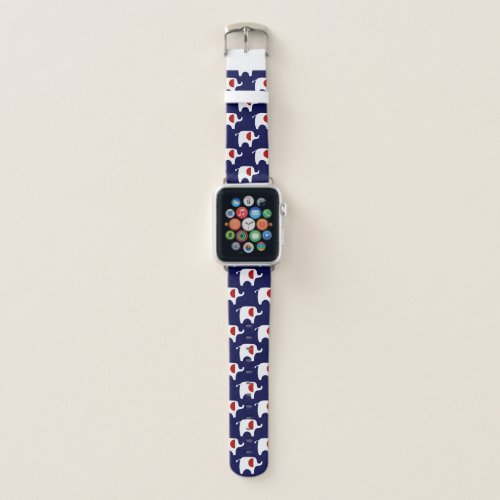 Red White and Blue Elephants Pattern Apple Watch Band
