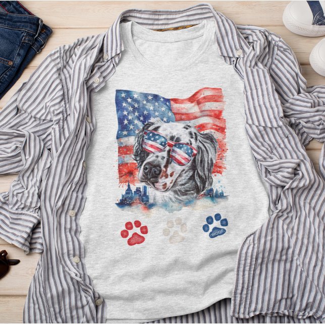 Red White and Blue English Setter Dog 4th of July T-Shirt (Creator Uploaded)