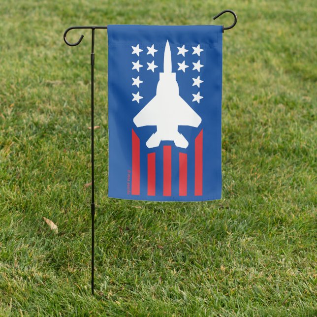 Red White and Blue F-15 Eagle Stars and Stripes Garden Flag (In SItu)