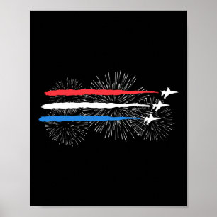 Red White And Blue Fighter Jets With Fireworks 4th Poster