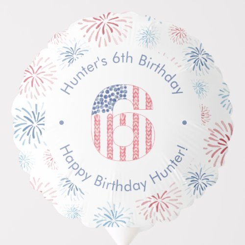 Red White And Blue Firecracker 6th Birthday Party Balloon